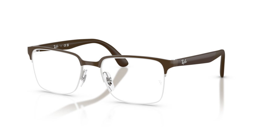 RAYBAN METAL RECTANGLE SEMI RIM BROWN ON SILVER FRAME