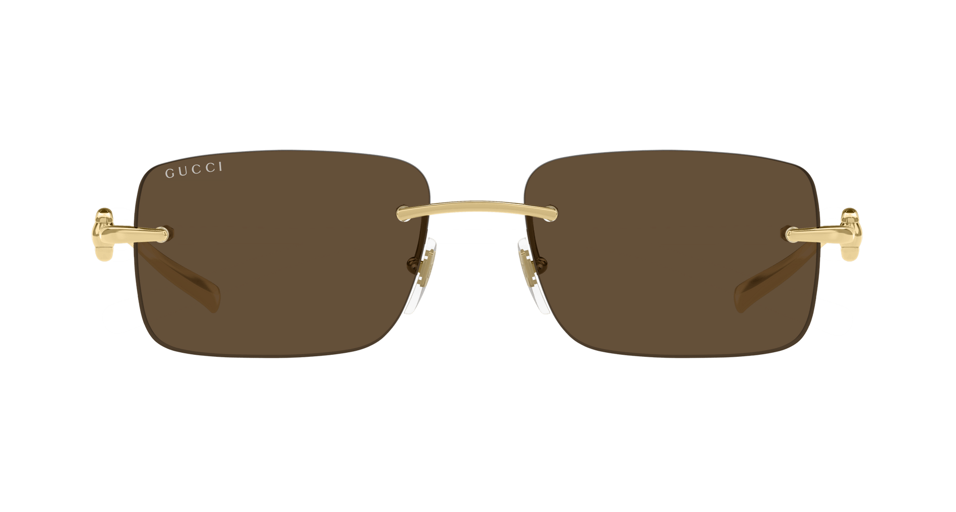GUCCI METAL BROWN GOLD RECTANGLE RIMLESS SUNGLASS