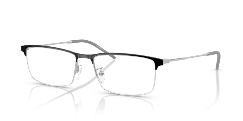 EMPORIO ARMANI METAL MATE BLACK SILVER SEMI RIM RECTANGLE FRAME