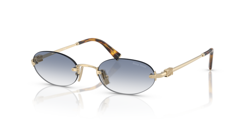 MIU MIU OVAL PALE GOLD BLUE RIMLESS METAL SUNGLASS