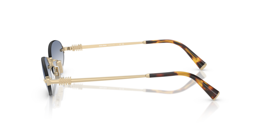 MIU MIU OVAL PALE GOLD BLUE RIMLESS METAL SUNGLASS