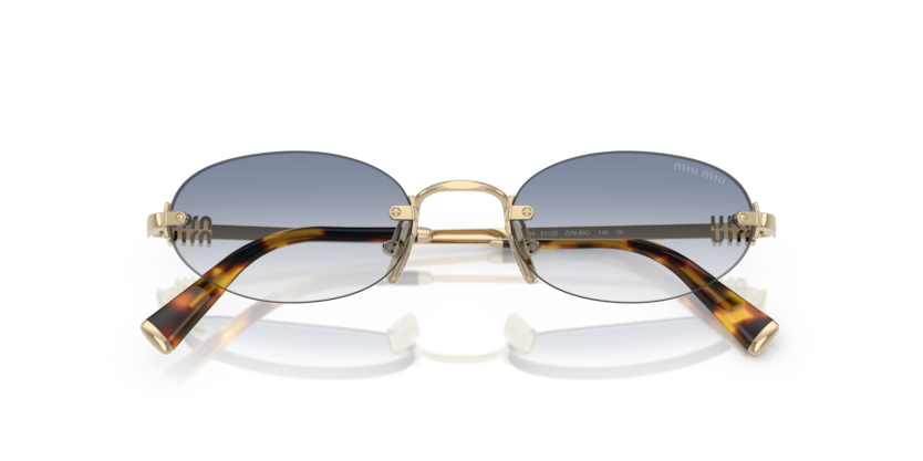 MIU MIU OVAL PALE GOLD BLUE RIMLESS METAL SUNGLASS