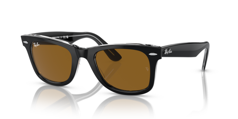 RAYBAN PLASTIC WAYFARER BLACK TRANSPARENT BROWN SUNGLASS