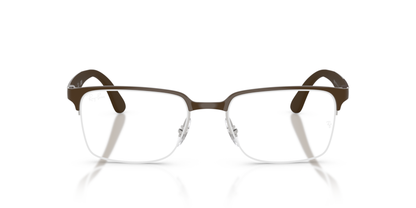 RAYBAN METAL RECTANGLE SEMI RIM BROWN ON SILVER FRAME