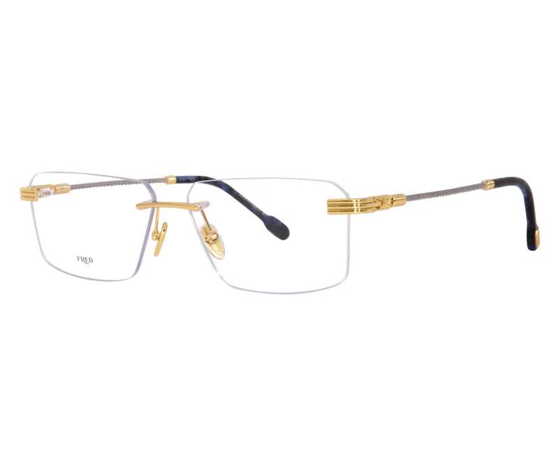 FRED TITANIUM BLUE HAVANA IRREGULAR RIMLESS FRAME