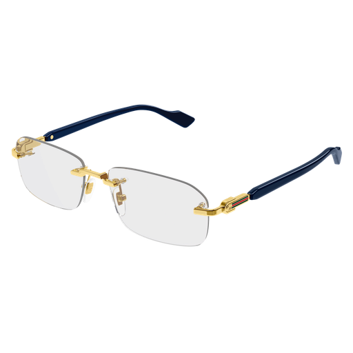 GUCCI METAL GOLD WITH BLUE RECTANGLE RIMLESS FRAME