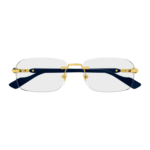 GUCCI METAL GOLD WITH BLUE RECTANGLE RIMLESS FRAME