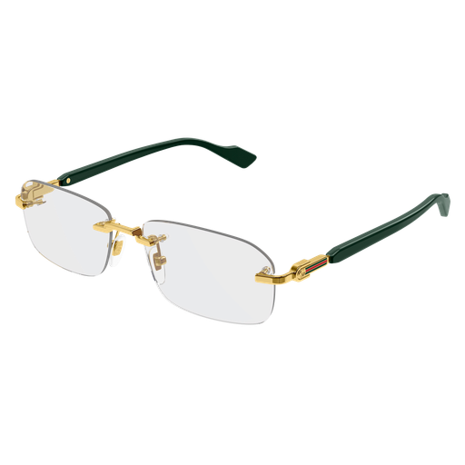 GUCCI METAL GOLD WITH GREEN RECTANGLE RIMLESS FRAME