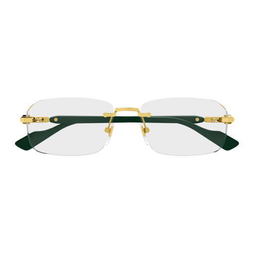 GUCCI METAL GOLD WITH GREEN RECTANGLE RIMLESS FRAME
