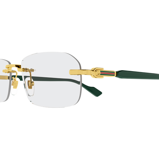 GUCCI METAL GOLD WITH GREEN RECTANGLE RIMLESS FRAME