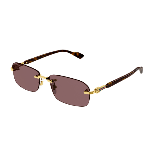 GUCCI METAL GOLD HAVANA RECTANGLE RIMLESS SUNGLASS
