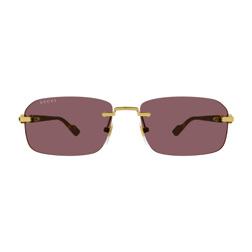 GUCCI METAL GOLD HAVANA RECTANGLE RIMLESS SUNGLASS