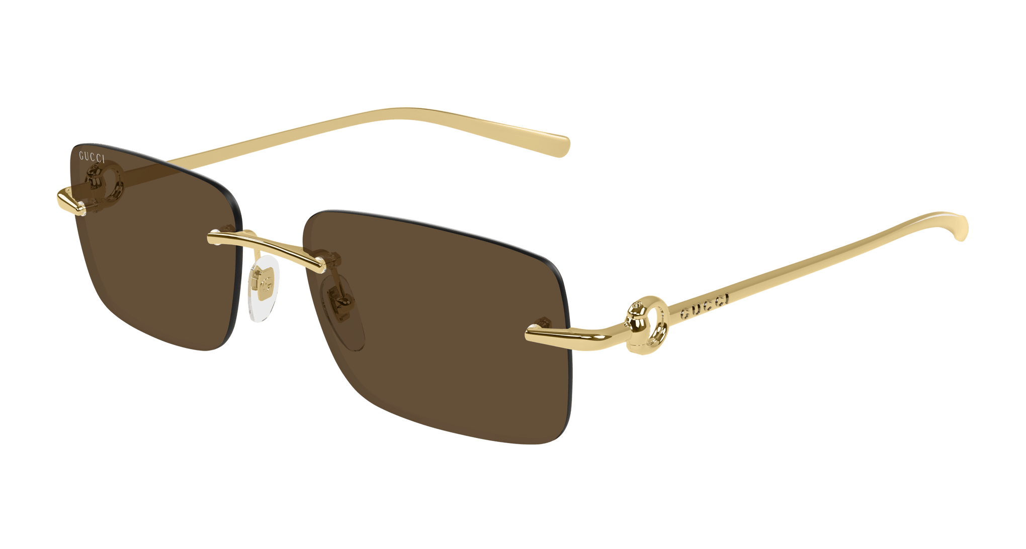 GUCCI METAL BROWN GOLD RECTANGLE RIMLESS SUNGLASS