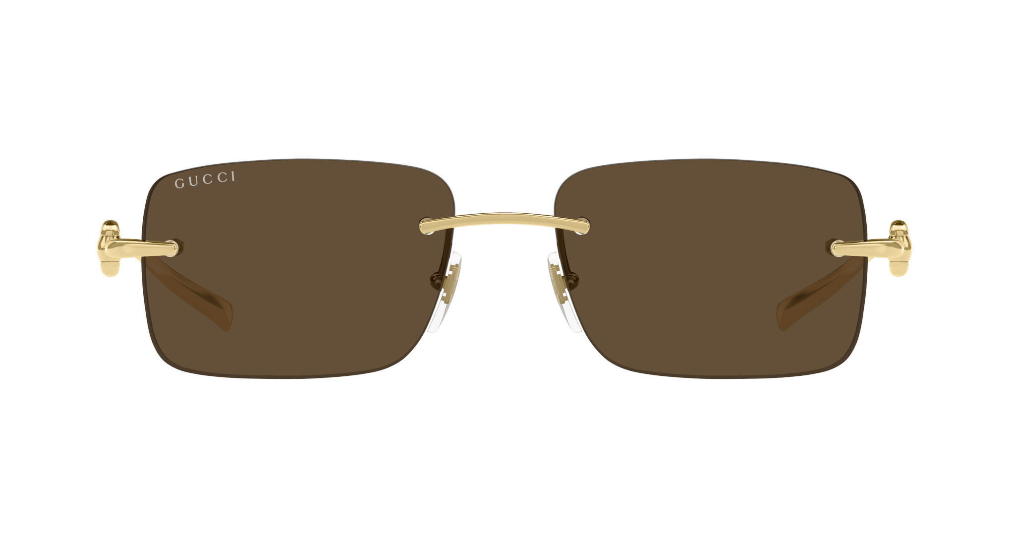 GUCCI METAL BROWN GOLD RECTANGLE RIMLESS SUNGLASS
