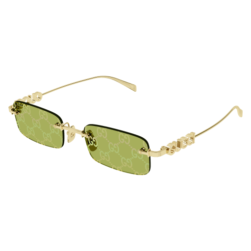 GUCCI METAL RECTANGLE GOLD WITH GREEN RIMLESS SUNGLASS