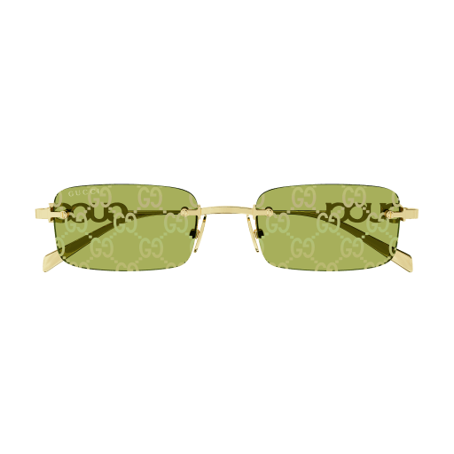 GUCCI METAL RECTANGLE GOLD WITH GREEN RIMLESS SUNGLASS