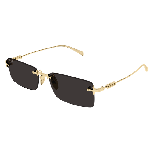 GUCCI METAL BLACK GOLD RECTANGLE RIMLESS SUNGLASS