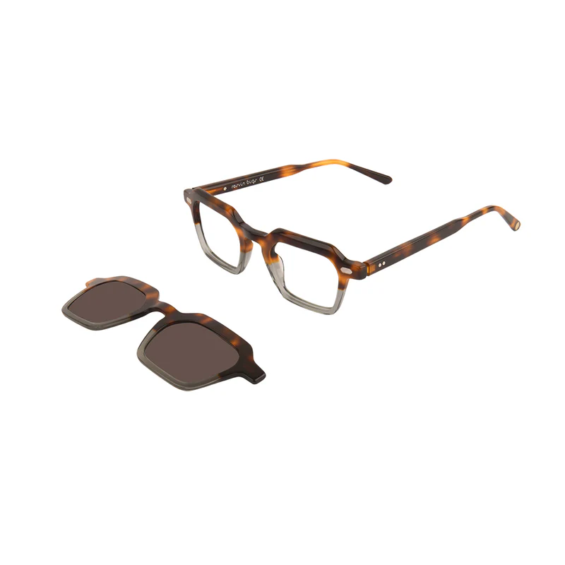 ROSVIN BUGS PLASTIC TORTOISE GRY BRN GRDDLE RECTANGLE FULL CLIP ON FRAME